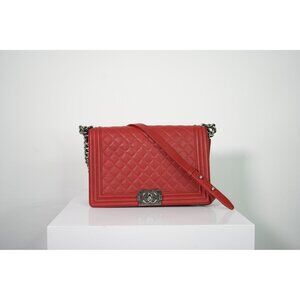 Chanel Boy Quilted Caviar Leather Flap Bag Red